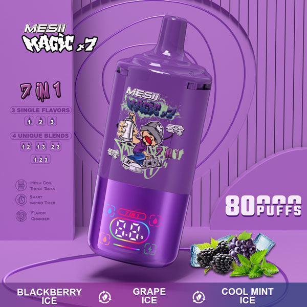 Vaper Desechable MESII Magic X7 7 en 1 Combinación Zarzamora Helada + Uva Helada + Menta Fresca Helada - Blackberry Ice + Grape Ice + Cool Mint Ice