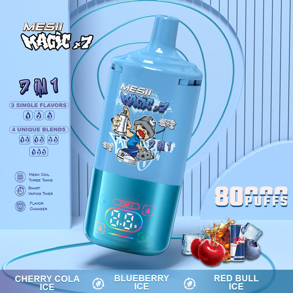 Vaper Desechable MESII Magic X7 7 en 1 Combinación Cereza Cola Helada + Arándano Helado + Red Bull Helado - Cherry Cola Ice + Blueberry Ice + Red Bull Ice