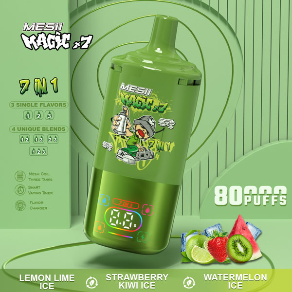 Vaper Desechable MESII Magic X7 7 en 1 Combinación Limón Lima Helado + Fresa Kiwi Helado + Sandía Helada - Lemon Lime Ice + Strawberry Kiwi Ice + Watermelon Ice