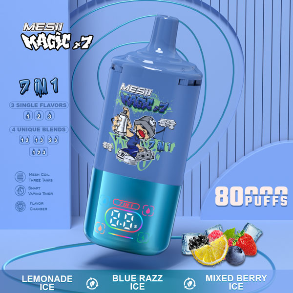 Vaper Desechable MESII Magic X7 7 en 1 Combinación Limonada Helada + Baya Azul Helada + Bayas Mixtas Heladas - Lemonade Ice + Blue Razz Ice + Mixed Berry Ice