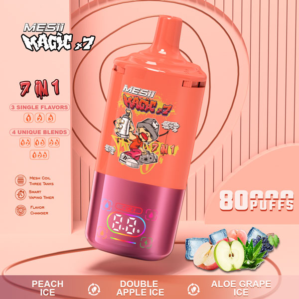Vaper Desechable MESII Magic X7 7 en 1 Combinación Melocotón Helado + Manzana Doble Helada + Aloe Vera Uva Helada - Peach Ice + Double Apple Ice + Aloe Vera Grape Ice