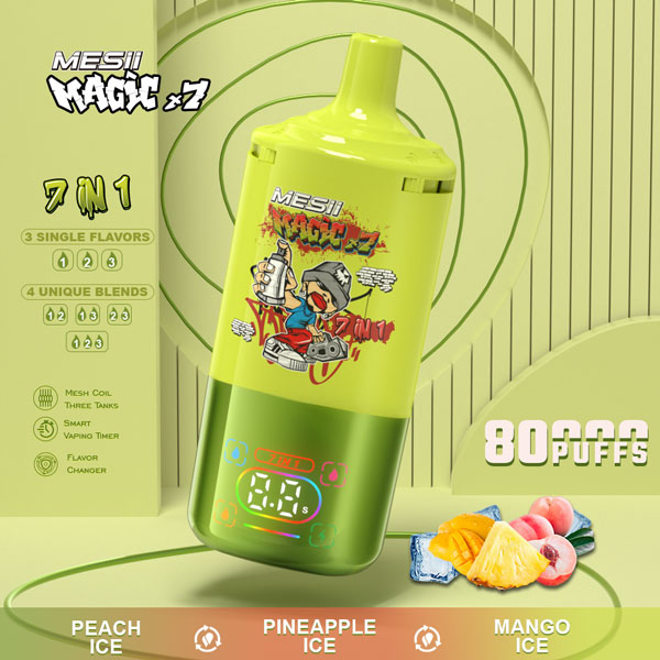 Vaper Desechable MESII Magic X7 7 en 1 Combinación Melocotón Helado + Piña Helada + Mango Helado - Peach Ice + Pineapple Ice + Mango Ice