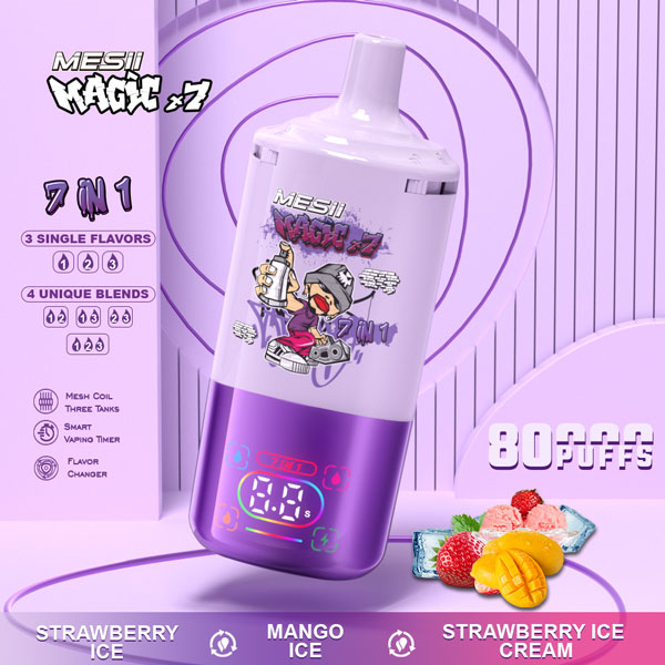 Vaper Desechable MESII Magic X7 7 en 1 Combinación Fresa Helada + Mango Helado + Crema de Fresa Helada - Strawberry Ice + Mango Ice + Strawberry Ice Cream