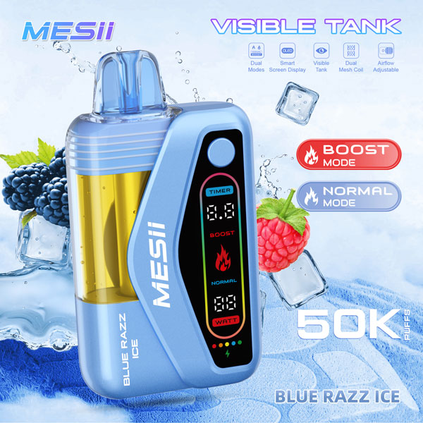 Vaper Desechable MESII Visible Tank 50K Sabor Baya Azul Helada - Blue Razz Ice