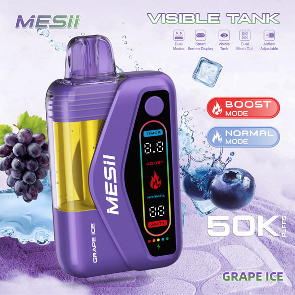 Vaper Desechable MESII Visible Tank 50K Sabor Uva Helada - Grape Ice