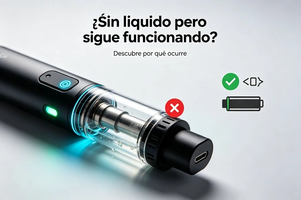Vape con depósito transparente sin e-liquid pero con la batería aún funcionando