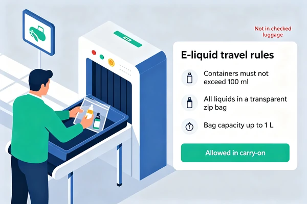 Normas para llevar e-liquid en el avión: envases de hasta 100 ml y bolsa transparente de 1 litro