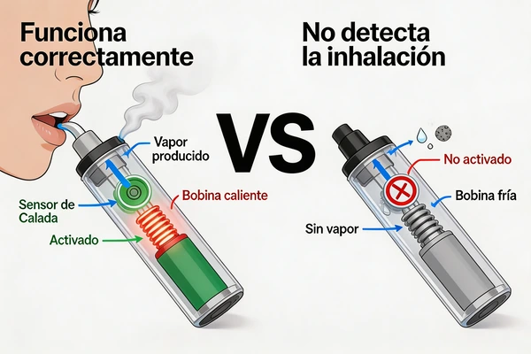 Sensor de calada de un vape desechable que no detecta la inhalación y provoca que no salga vapor